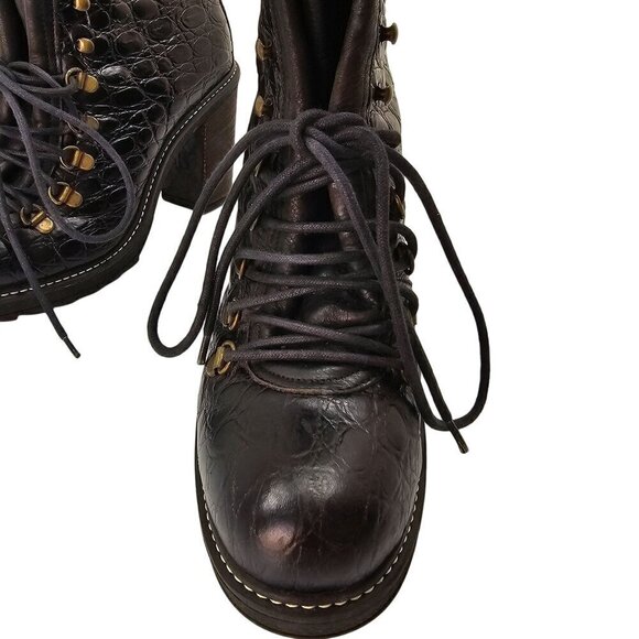 Diesel Leather Hiker Tekny Bootie Black Faux Croc Block Heel Womens Shoe Size 8 - Picture 5 of 10